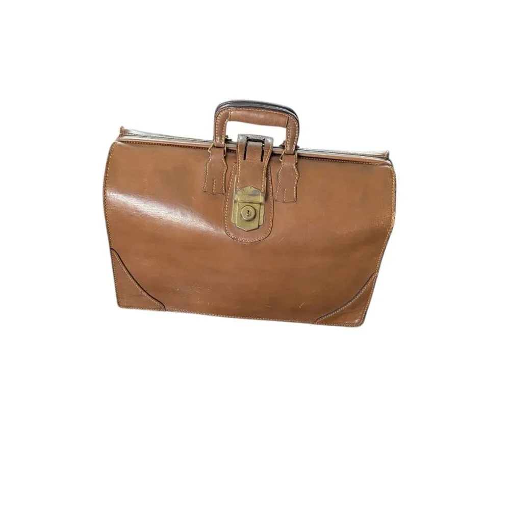 Vintage 1950s/1960s Leather Expandable hinged mouth Briefcase w locking latch